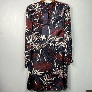 Ann Taylor Split Mock Neck Long Sleeve Floral Print Lined Knee Length Dress 10